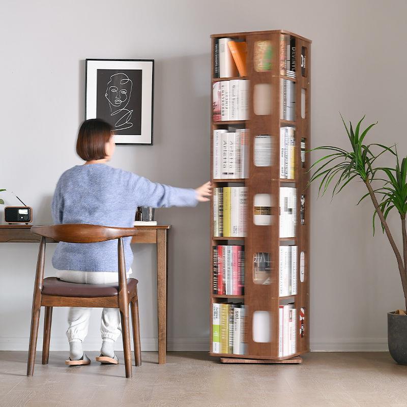 旋转书架360度书柜全实木落地创意置物架简约儿童收纳学生家用