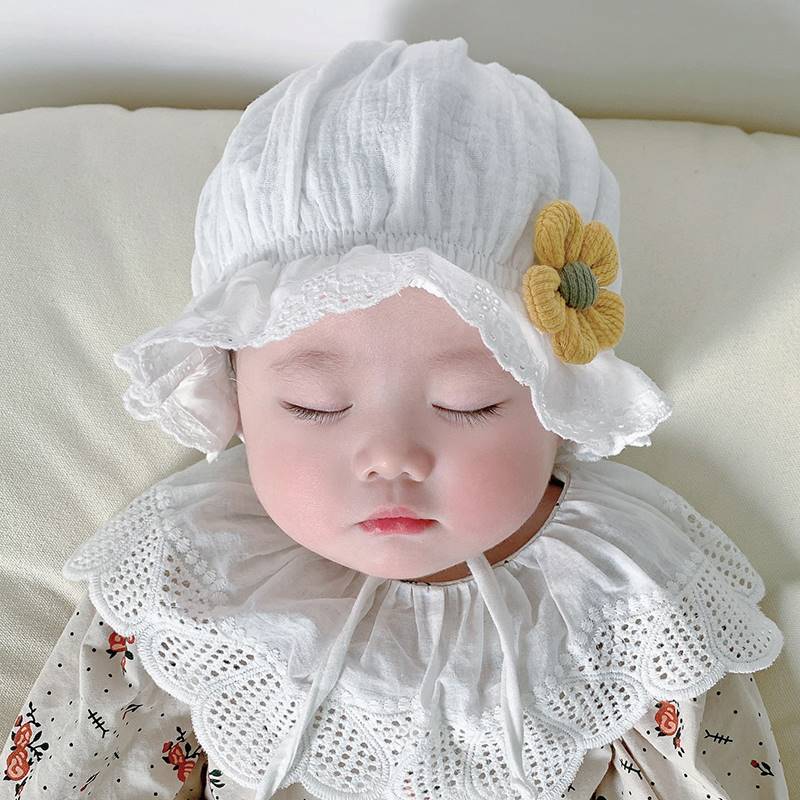 婴儿帽0一3月0一6月子春秋薄款女宝宝可爱婴幼儿公主纯棉遮阳新生