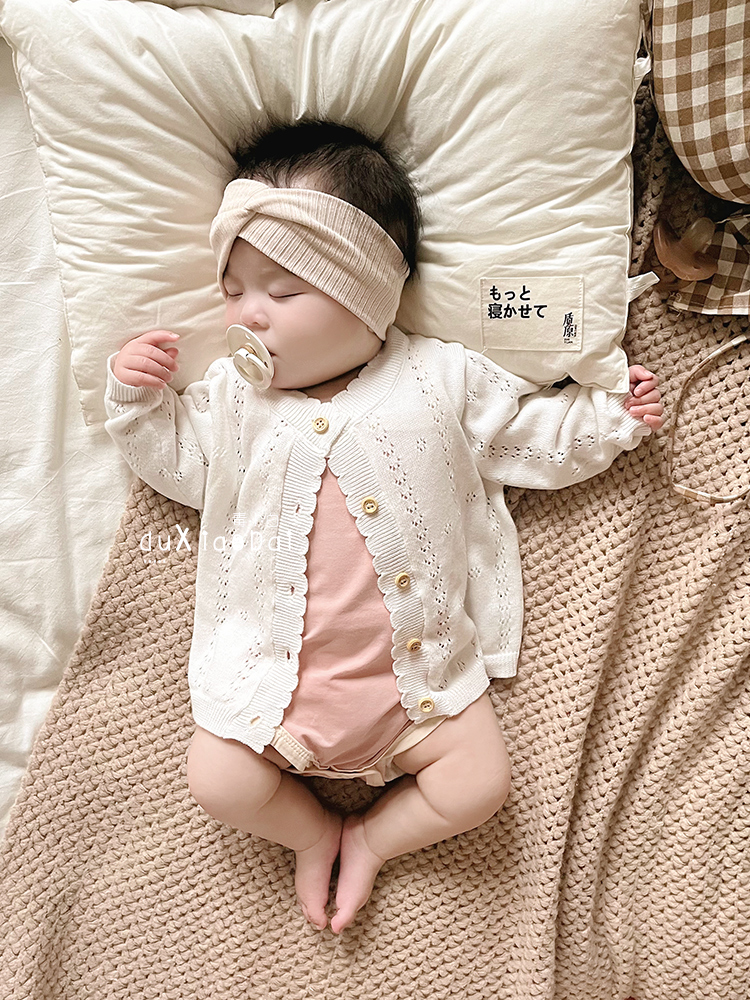 婴儿衣服夏装针织开衫宝宝洋气薄款空调衫儿童夏季镂空防晒小外套