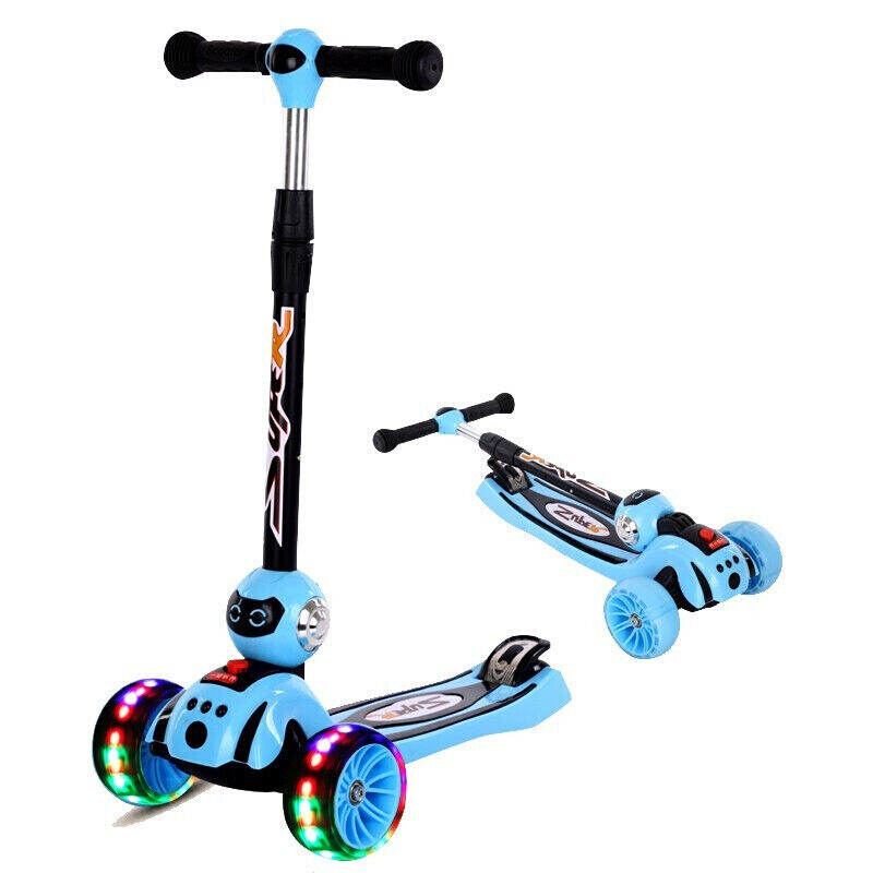 儿童滑板车可坐1-12岁小孩可折叠踏板车宝宝三轮车带音乐闪光轮蓝