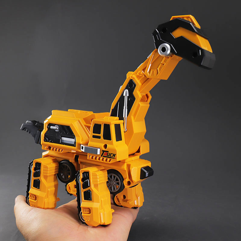 挖掘机变形恐龙玩具车儿童惯性碰撞变身蜿龙工程车宝宝益智耐摔车