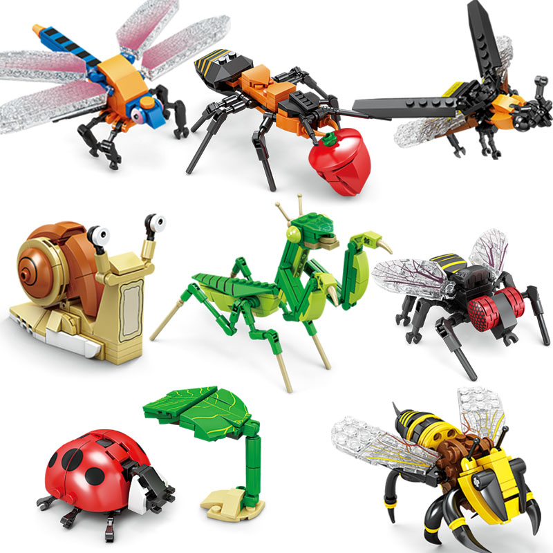 开智积木儿童益智拼装迷你昆虫世界蜗牛蚂蚁玩具礼物3岁以上