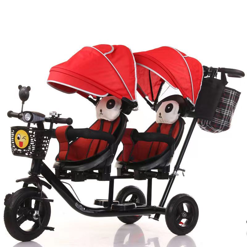 双人儿童三轮脚踏车可带人双胞胎婴儿手推车二胎轻便可躺大号童车