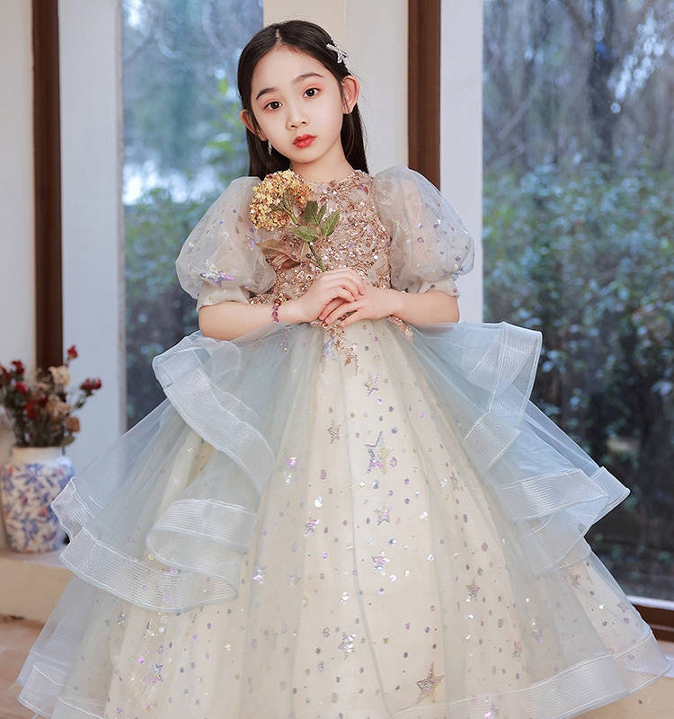 定制儿童礼服公主裙高端女童钢琴演出服洋气小主持人生日花童婚纱