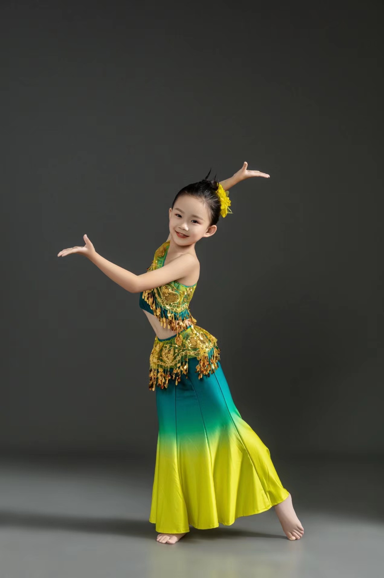 儿童傣族舞蹈演出服装表演服鱼尾练功裙女成人剧目考级艺考孔雀舞