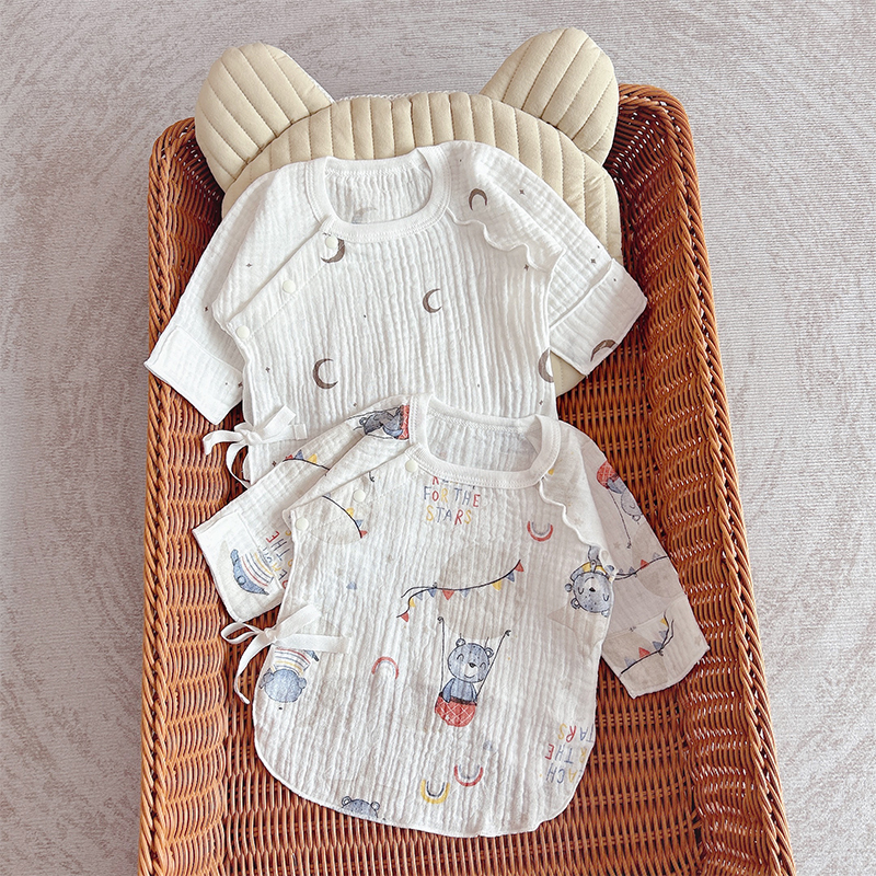 新初生婴儿衣服0-3个月纯棉纱布夏季薄款宝宝和尚服无骨半背上衣
