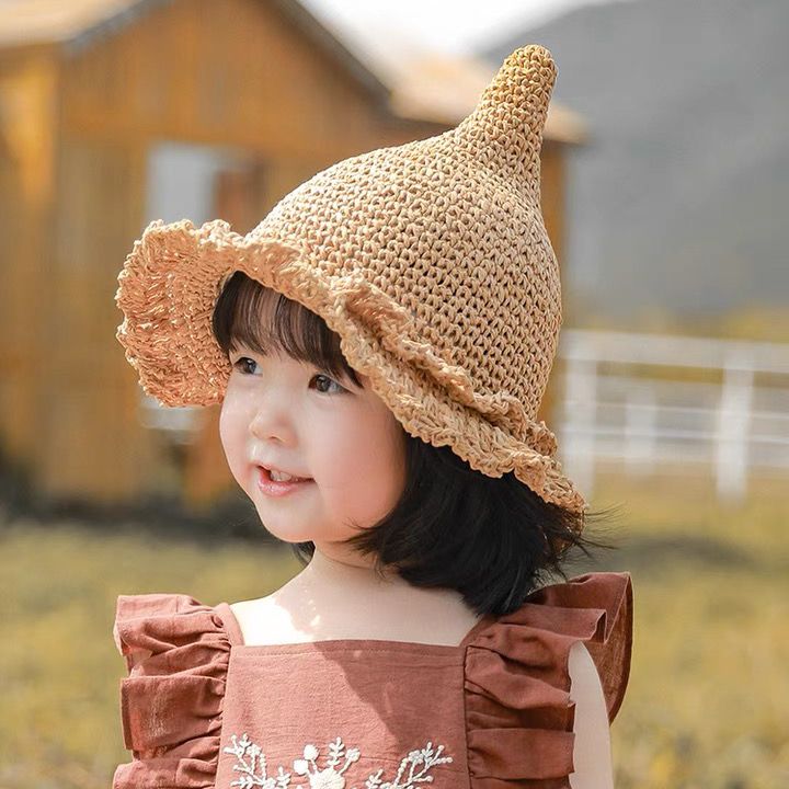 女童奶嘴渔夫帽2023夏季宝宝新款洋气手工编织帽子儿童休闲遮阳帽