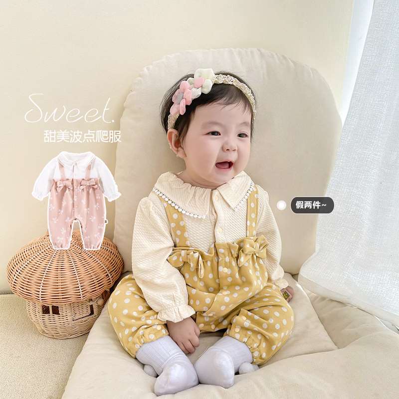 韩版婴儿秋冬装连体衣女宝宝超洋气公主包屁哈衣满月百天外出爬服