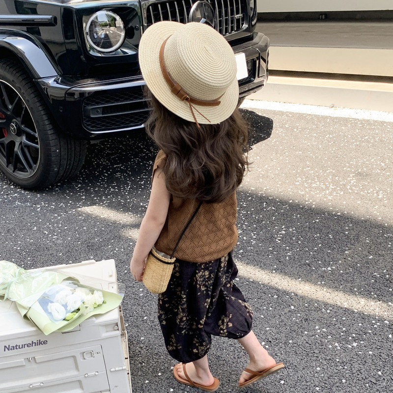 儿童装夏季森系套装女童薄款时髦洋气女宝宝背心棉麻防蚊裤两件套