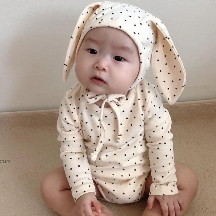 现货韩国进口新生满月婴儿可爱兔子连体衣百天纯棉小动物爬服哈衣