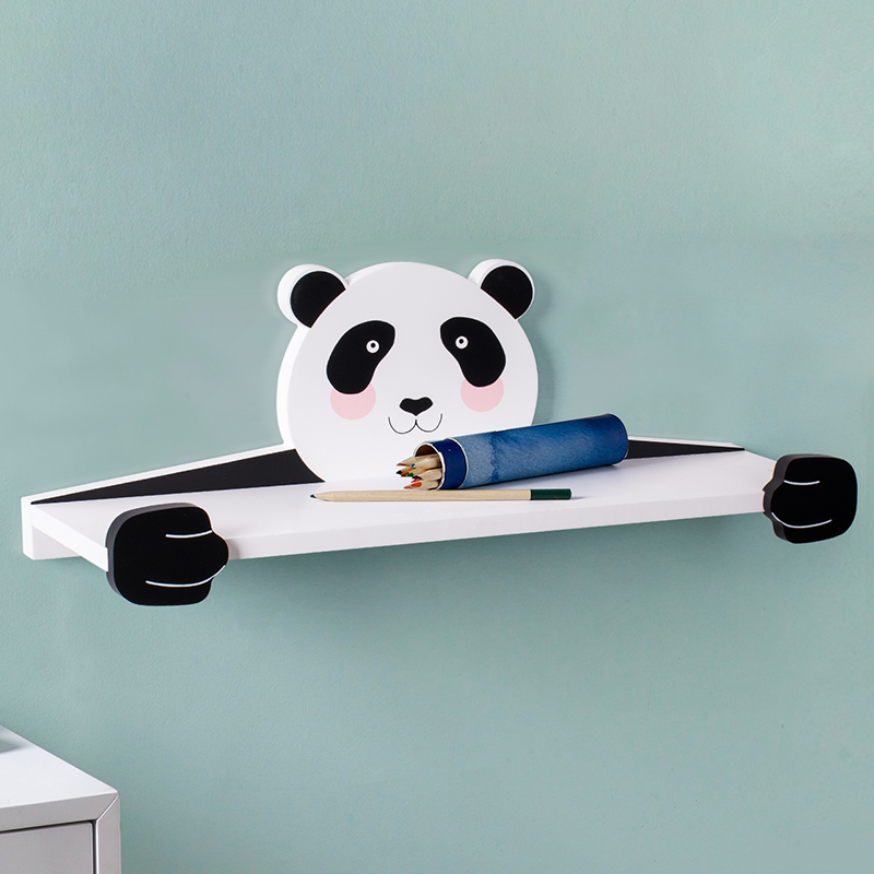 儿童房置物架墙面装饰熊猫卡通创意木质样板间墙上收纳搁板装饰架