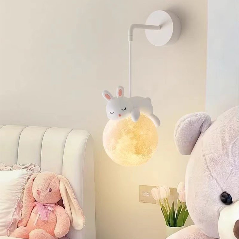 北欧奶油风小熊壁灯现代简约月球创意电视背景墙儿童房卧室床头灯