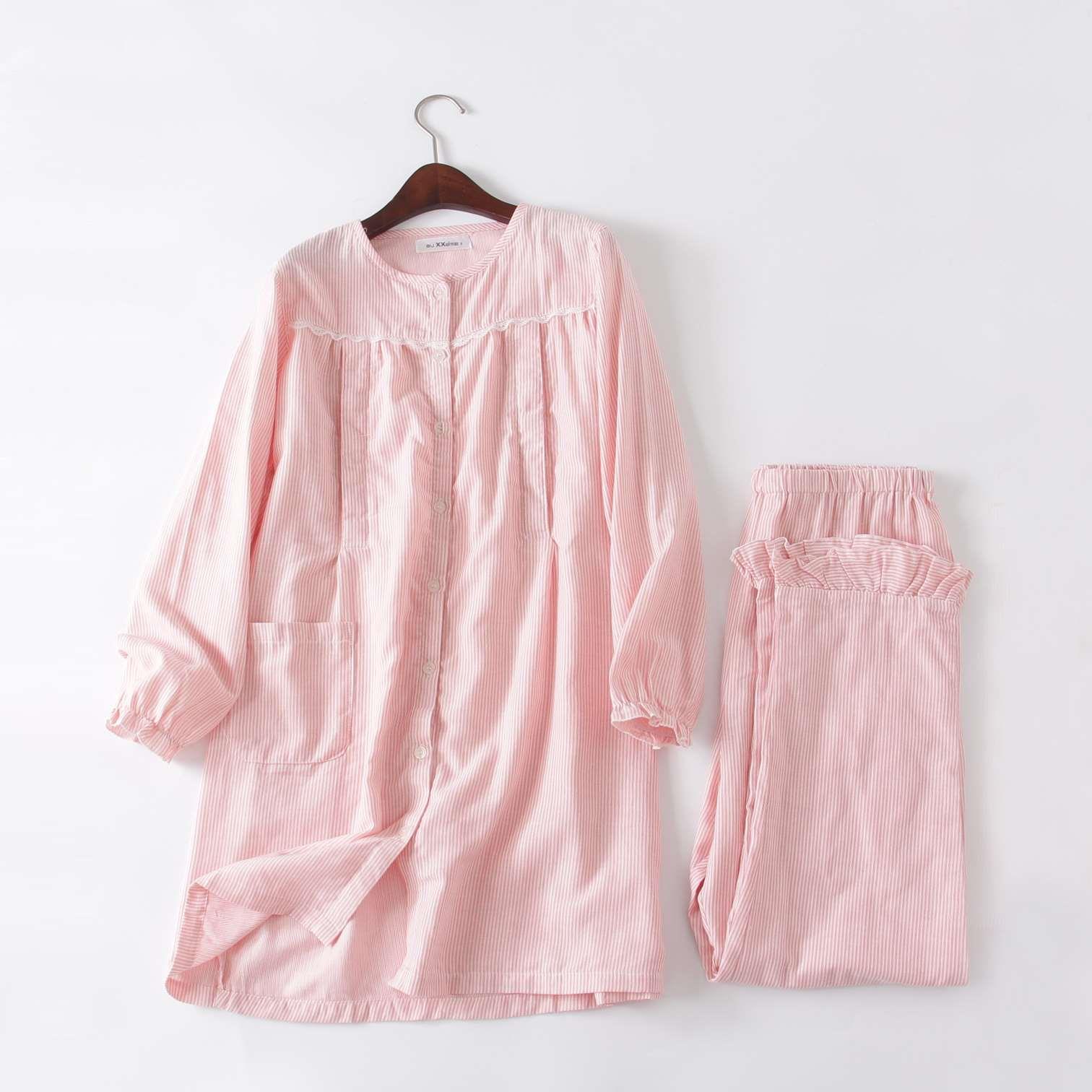 日式全棉孕妇家居服套装双层纱布透气产妇上衣长裤月子服大码