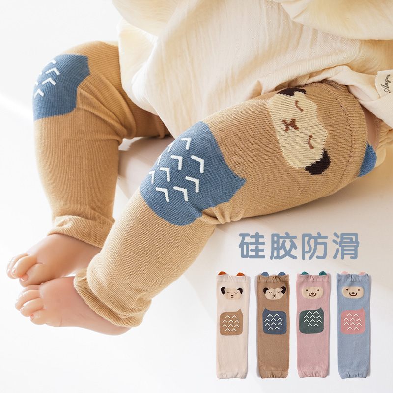 婴儿护膝夏季薄款长筒爬行袜室内防滑护腿新生儿宝宝防蚊棉质腿套