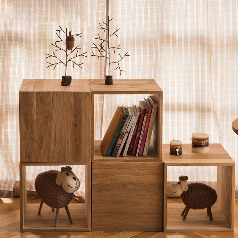 实木方格子书架单身公寓木质收纳柜摄影装饰道具儿童房书柜可定制