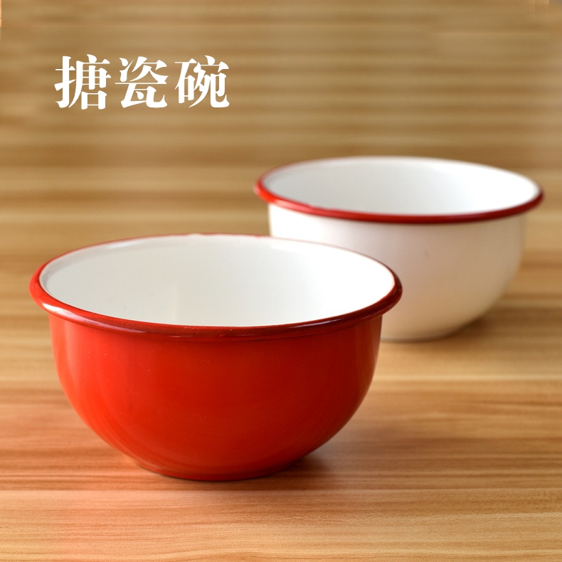 日式摔不烂儿童卡通餐搪瓷沙拉碗家用饭碗可爱水果盆饺子馅碗圆形