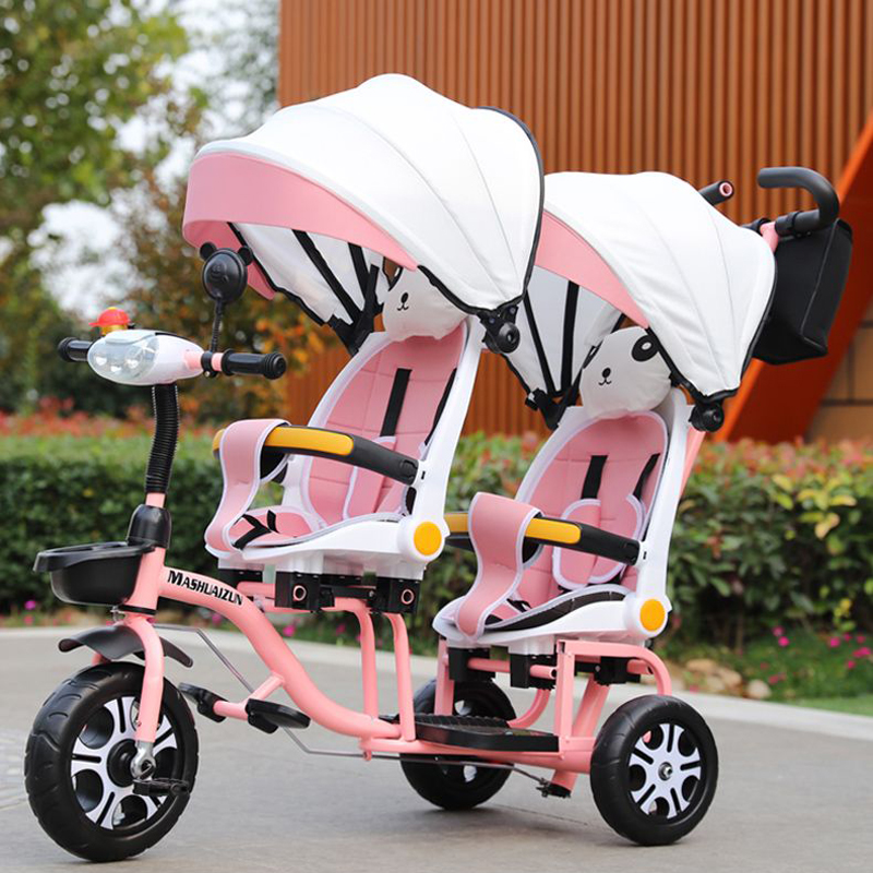 进口儿童手推车双胞胎婴儿推车可躺可坐三轮脚踏车轻便双座1-6岁