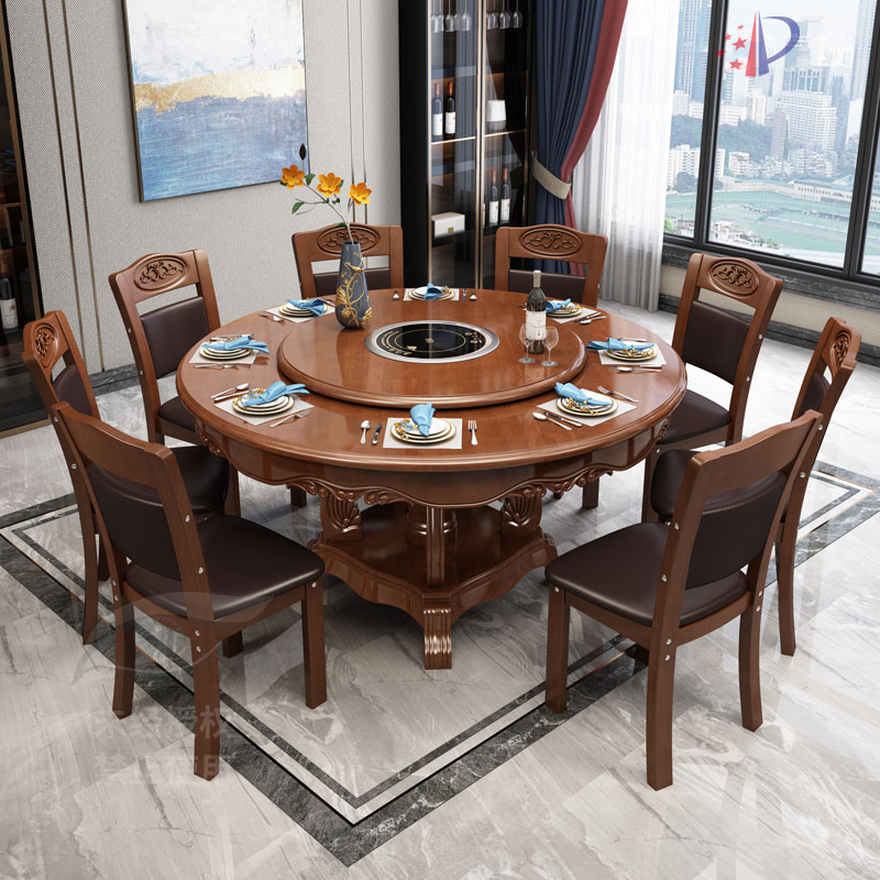 天坛家具实木圆餐桌椅组合带转盘1.8米10人大圆桌中式家用雕花2米