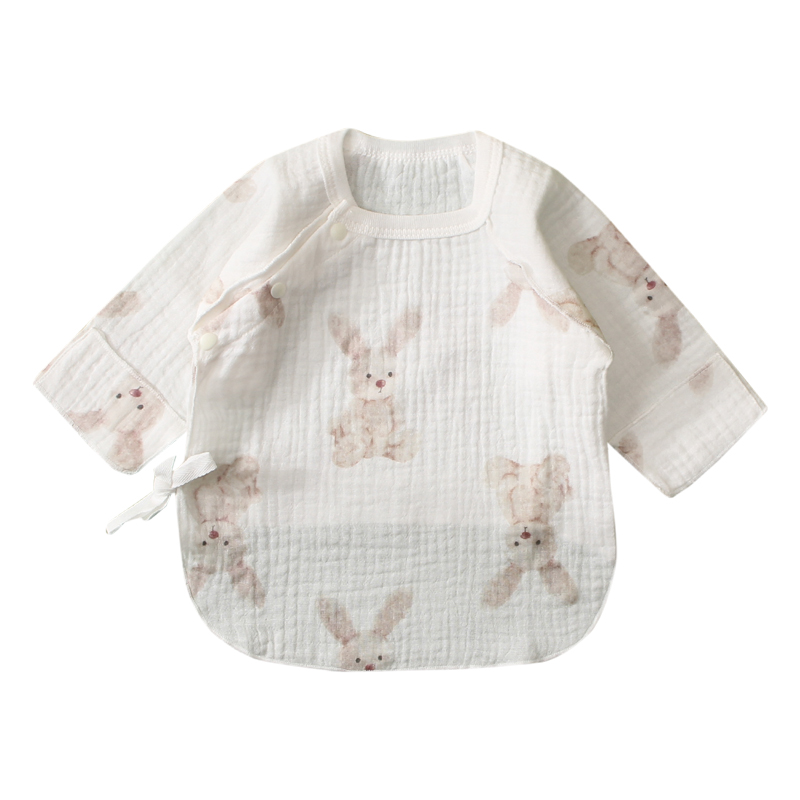 婴儿夏季纯棉纱布薄款半背衣宝宝系带开衫上衣新生儿小兔和尚服