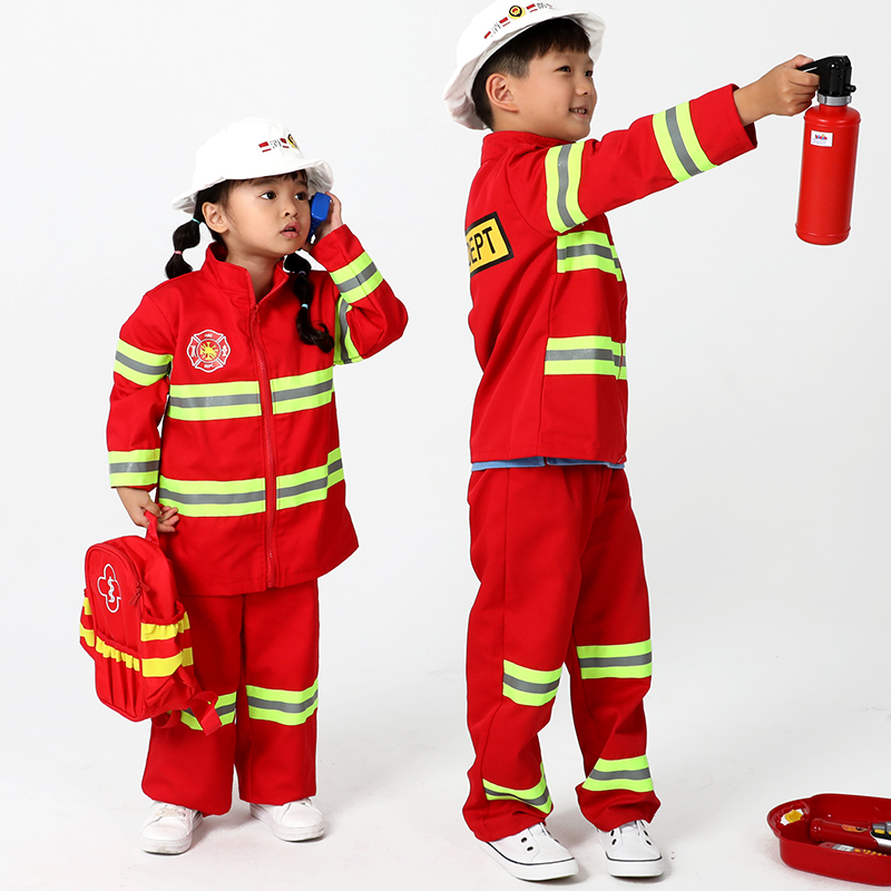 幼儿园宝宝职业体验儿童消防员服角色扮演cosplay服饰表演服2套