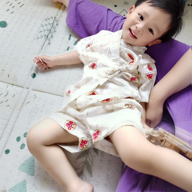 面包超人日本亲子家居服儿童和服套装浴衣女宝宝纯棉睡衣汗蒸男孩