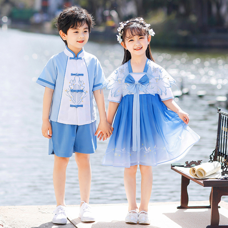 推荐六一儿童汉服演出服夏季女童古装男童中国风唐装幼儿园小学生