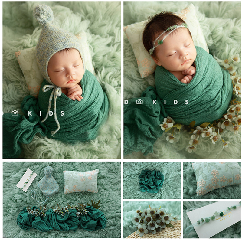 新生婴儿满月宝宝羊毛毯毛线帽子裹布头花仿真花影楼上门摄影道具
