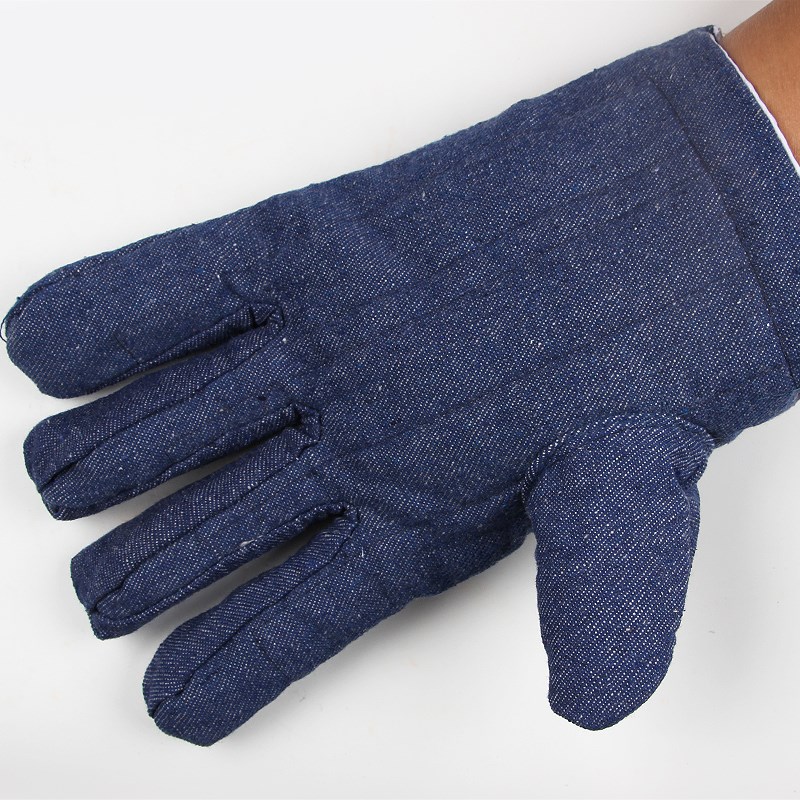 牛仔帆布五指加棉手套隔热防滑加厚耐磨点塑保暖防烫劳保防护手套