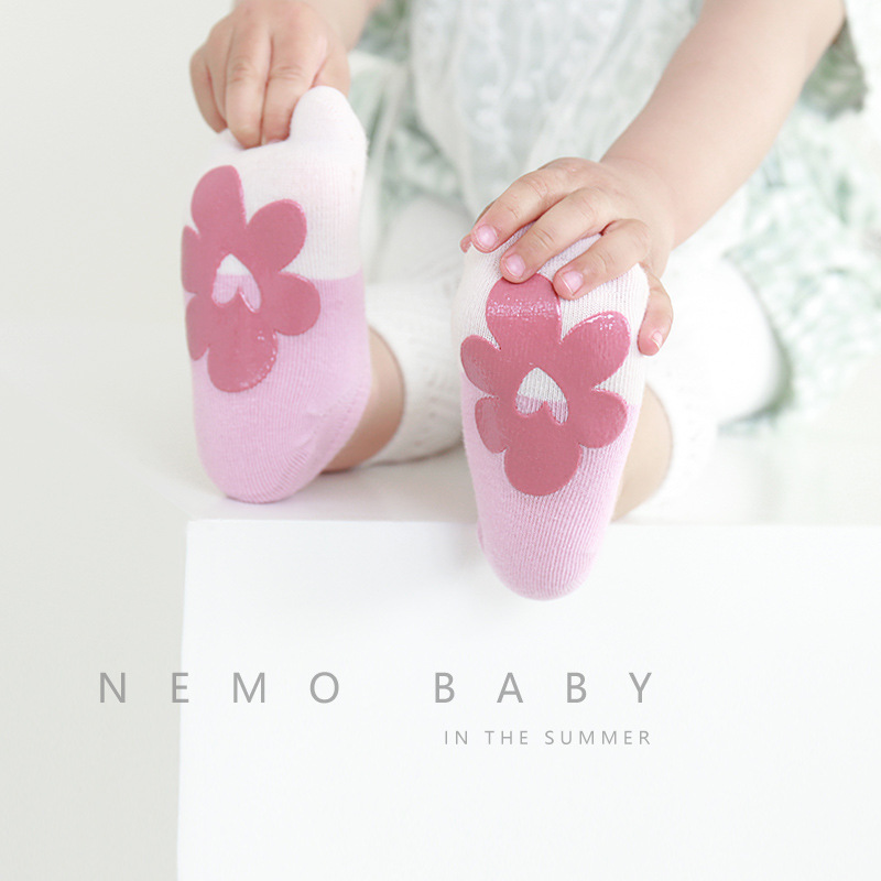 夏季婴儿袜子精梳棉宝宝防滑学步袜春季男女儿童太阳花短袜船袜
