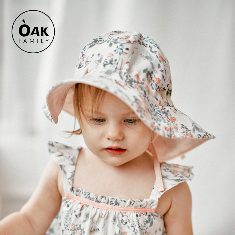 Oak Family宝宝双面纱布遮阳帽子夏季太阳帽婴儿外出儿童渔夫帽