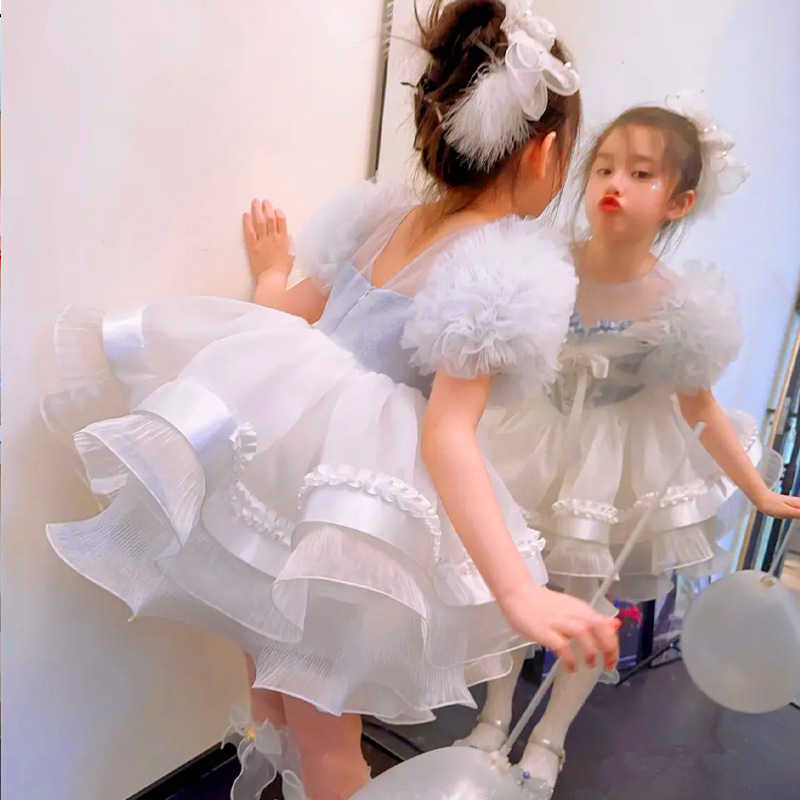 韩国高端女童连衣裙夏季新款洋气超仙蓬蓬纱裙儿童公主裙生日礼服