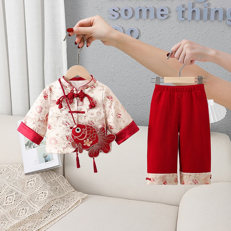 女童唐装儿童拜年服女宝宝周岁礼服婴儿春季中式过年分体两件套装