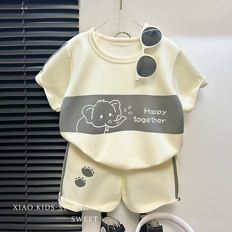 2024新款儿童短袖套装条纹女童男童t桖夏季宝宝婴儿衣服韩版童装