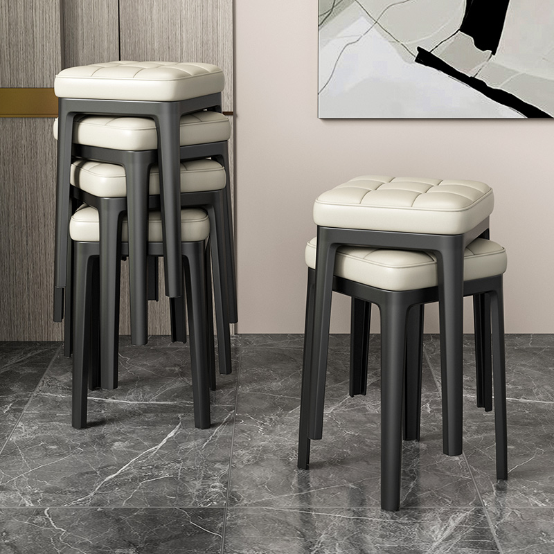 家用现代软包塑料凳子简约可叠放餐凳加厚餐桌高凳餐椅客厅板凳
