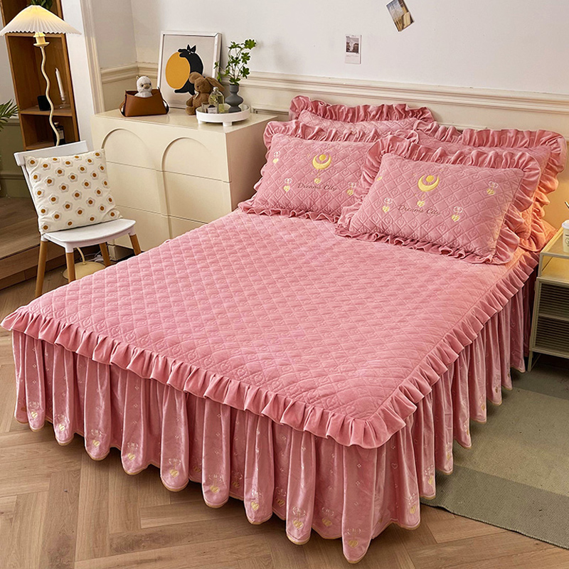 销欧式高档刺绣A类婴儿绒床裙式床罩单件夹棉加厚1.8x2.0床围保品