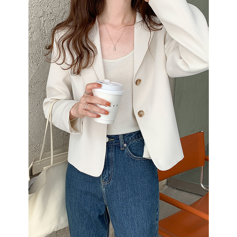 MuMu木木短款小西装女2020秋装新款韩版纯色长袖休闲西服外套