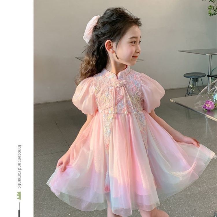 巴拉巴柆清货女童国风连衣裙夏季2024新款儿童中式裙子女孩洋气公
