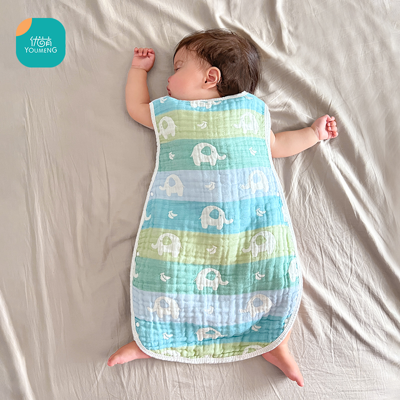 婴儿睡袋竹棉纱布无袖背心式儿童睡觉神器新生宝宝防踢被夏季薄款