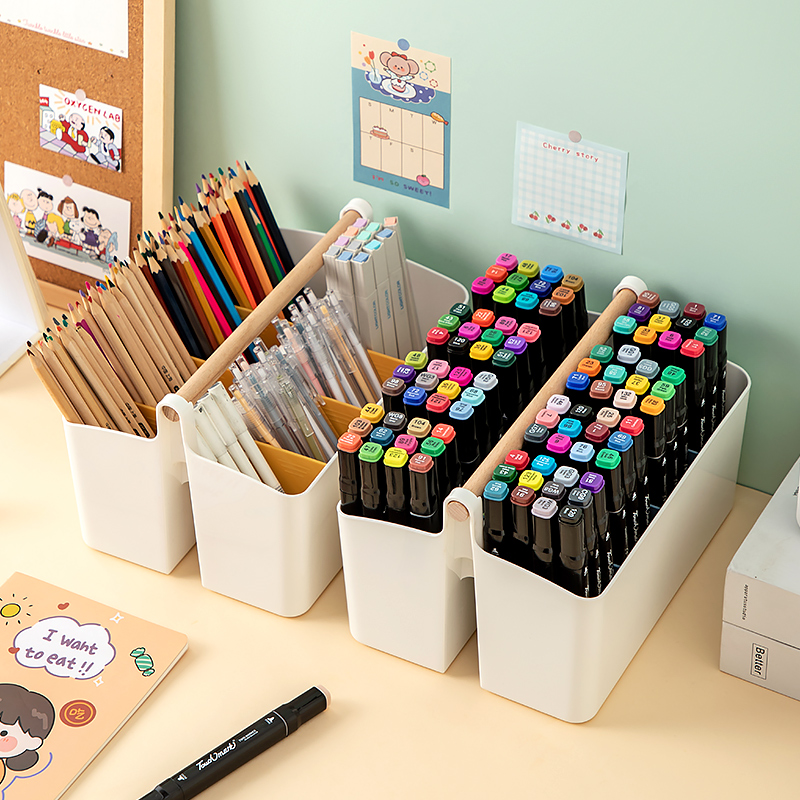 书桌面笔筒收纳盒手提大容量学生儿童画笔铅笔男女孩文具马克笔桶