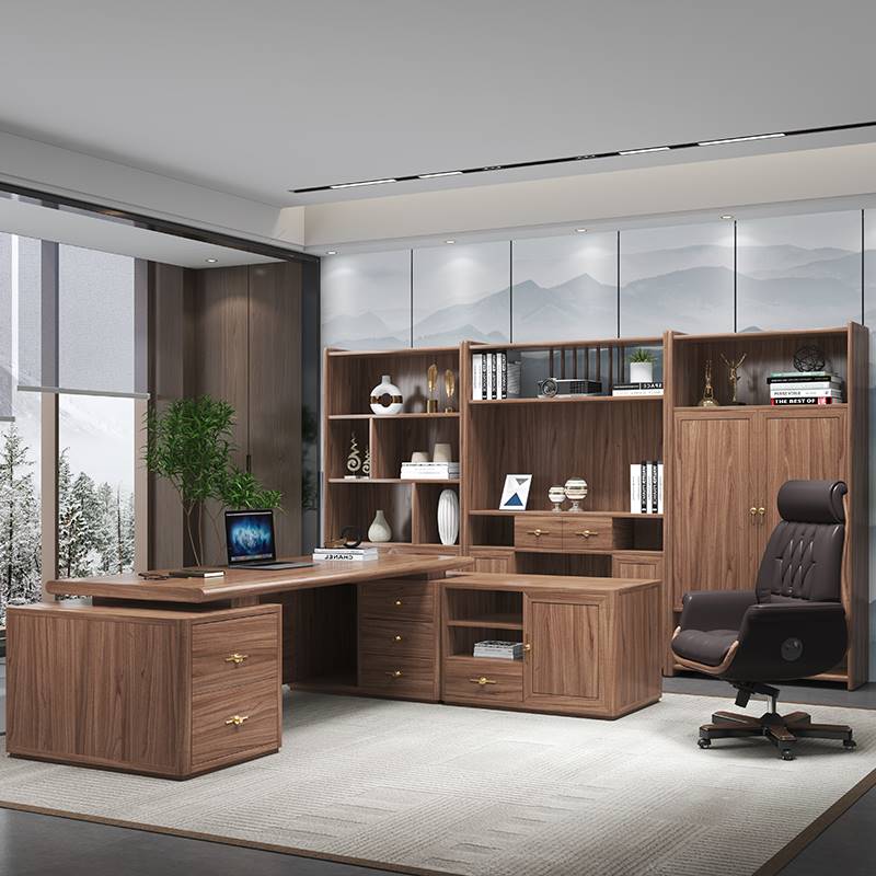 新中式办公桌椅组合全实木老板桌现代单人总裁桌大班台高档家具