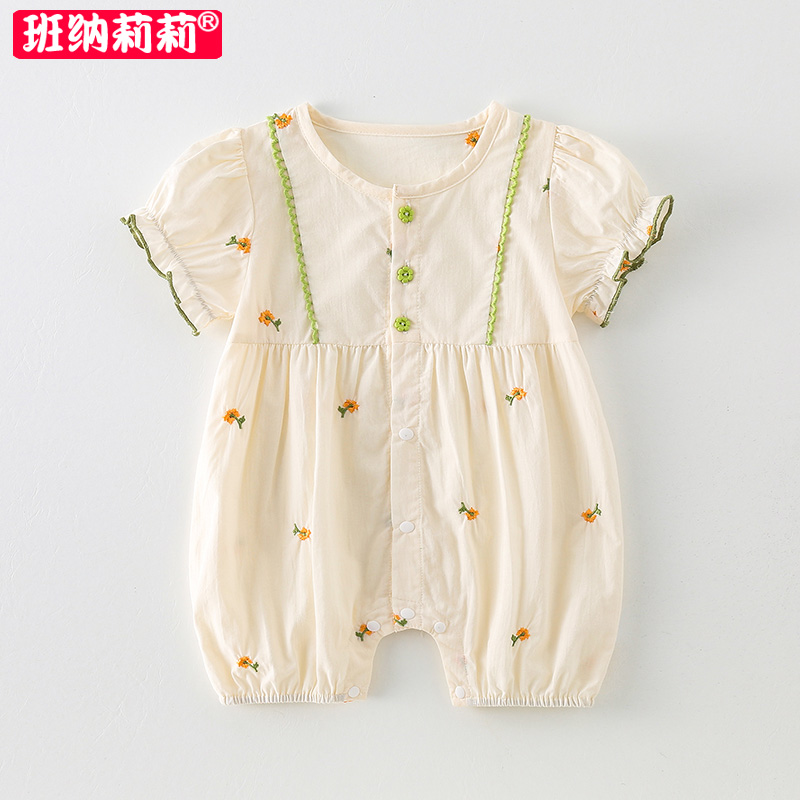 女宝宝夏装衣服0一1岁6月新生婴儿夏季哈衣短袖连体衣8甜美可爱薄