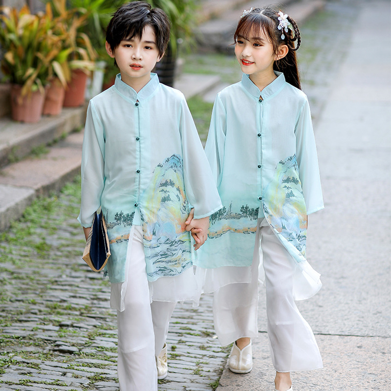 儿童中国风男童女童汉服秋季新款薄款中式古风长衫走秀礼服演出服