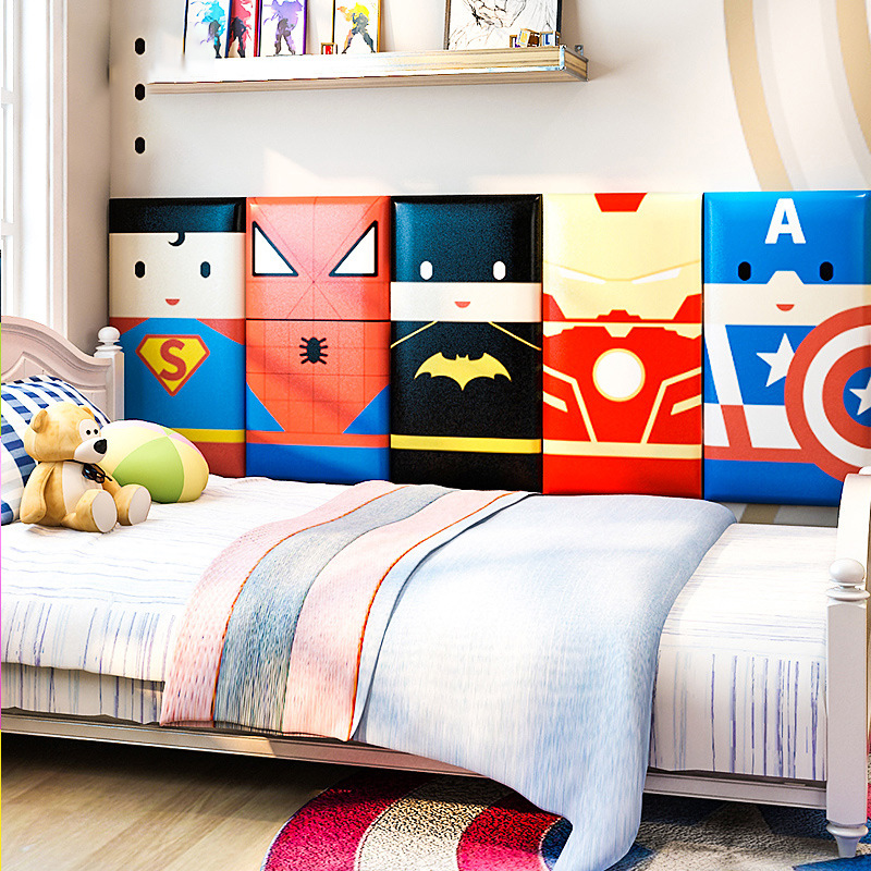 漫威英雄软包墙贴儿童男孩房间蜘蛛侠超人钢铁侠创意装饰品防撞贴