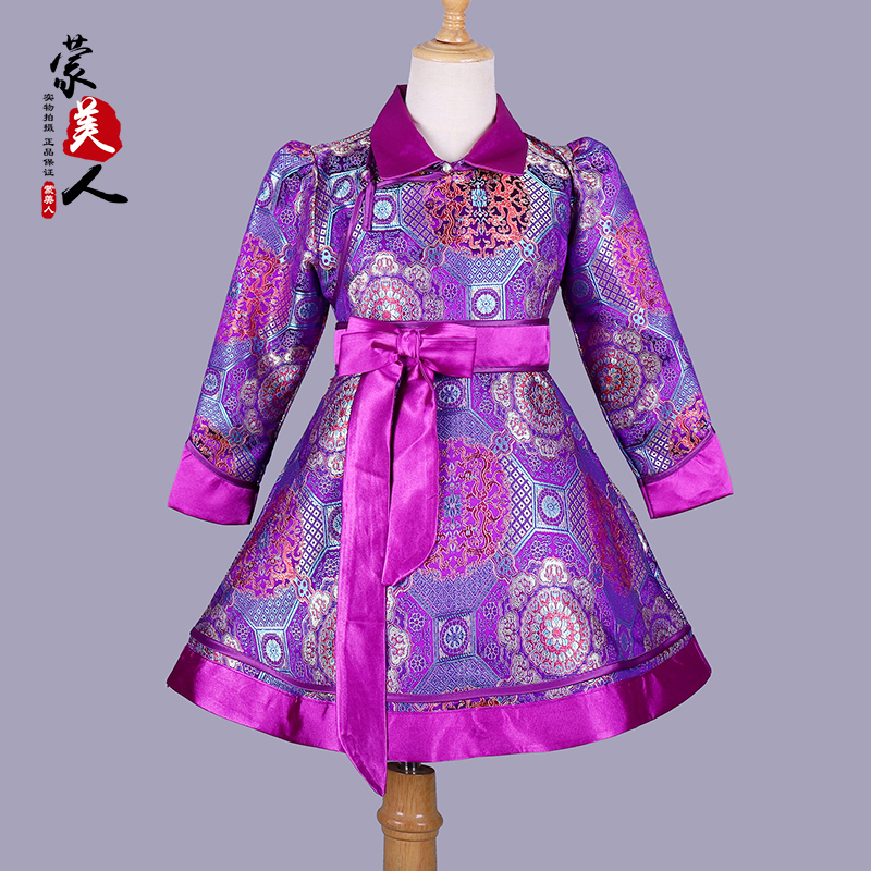 儿童蒙古袍公主裙少数民族舞蹈演出服蒙古族女童装日常改良连衣裙