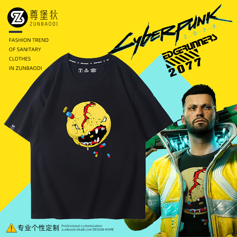 赛博朋克Cyberpunk2077边缘行者游戏周边T恤武侍乐队男女衣服短袖