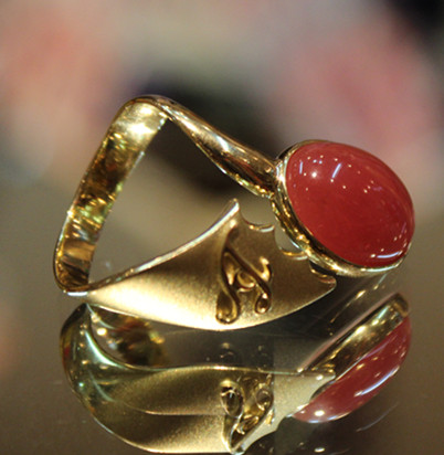欧洲古董进口回流二手阿根廷冰种18K红纹石戒指指环