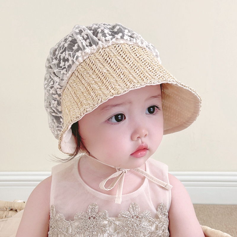 婴儿遮阳帽夏款防晒草帽超萌可爱宝宝帽子出游薄款女童蕾丝太阳帽