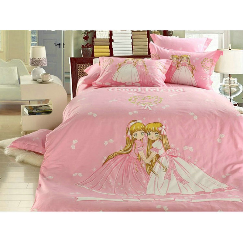 四件套纯棉儿童床上用品卡通被套全棉女孩粉色四件套件床笠亏本