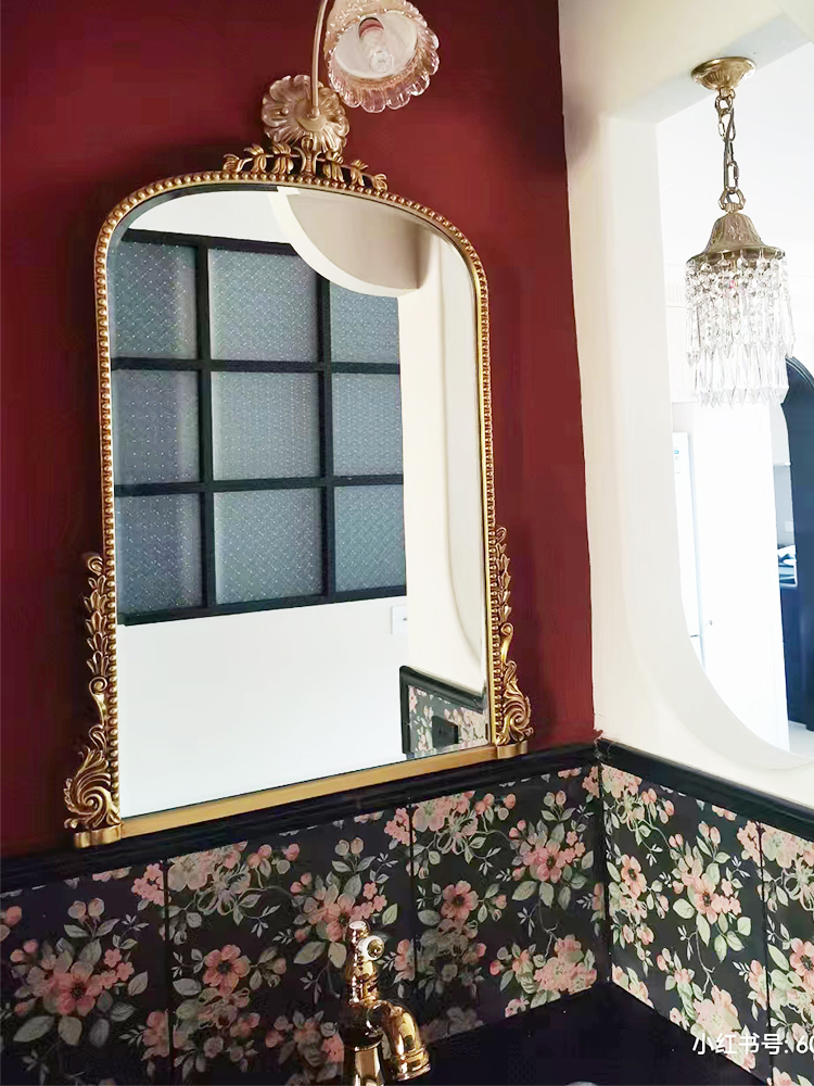 法式美式复古卫生间镜子拱形浴室镜LED智能背灯挂镜化妆镜梳妆镜