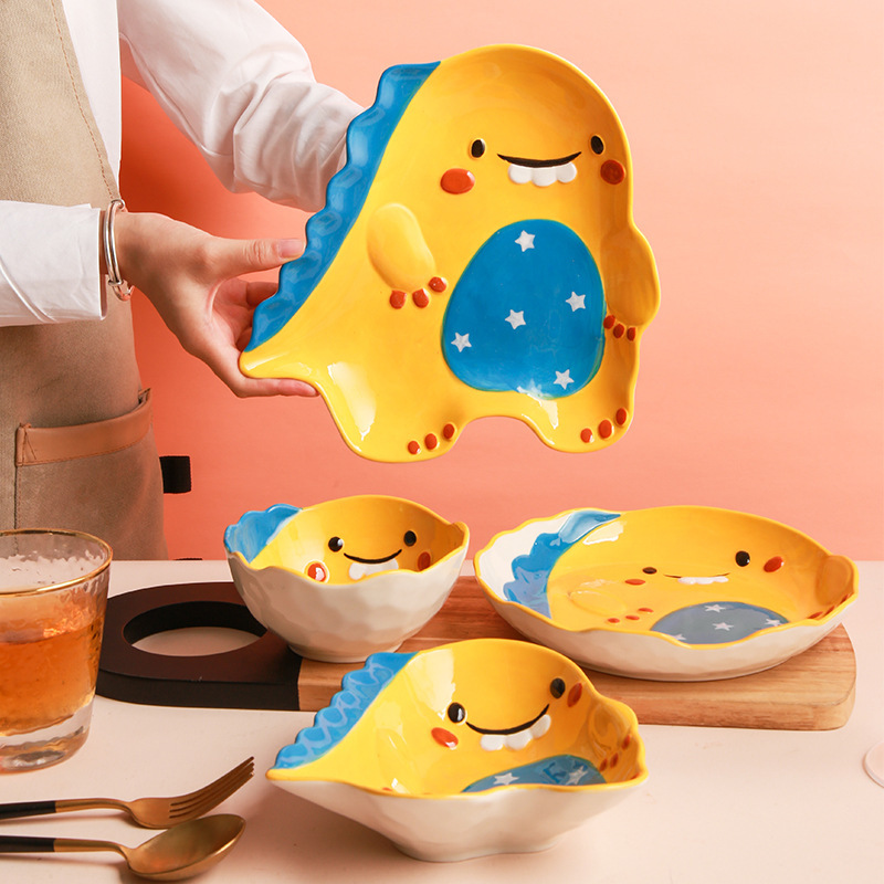 景德镇陶瓷 可爱创意儿童餐具套装恐龙宝宝饭碗沙拉碗碟餐菜盘子